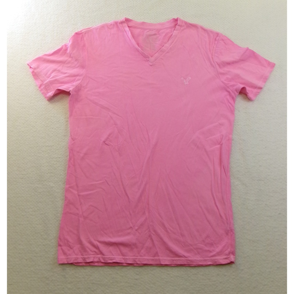 American Eagle Men Pink V-Neck T-Shirt AE Legend Cotton Short Sleeve M 624904549